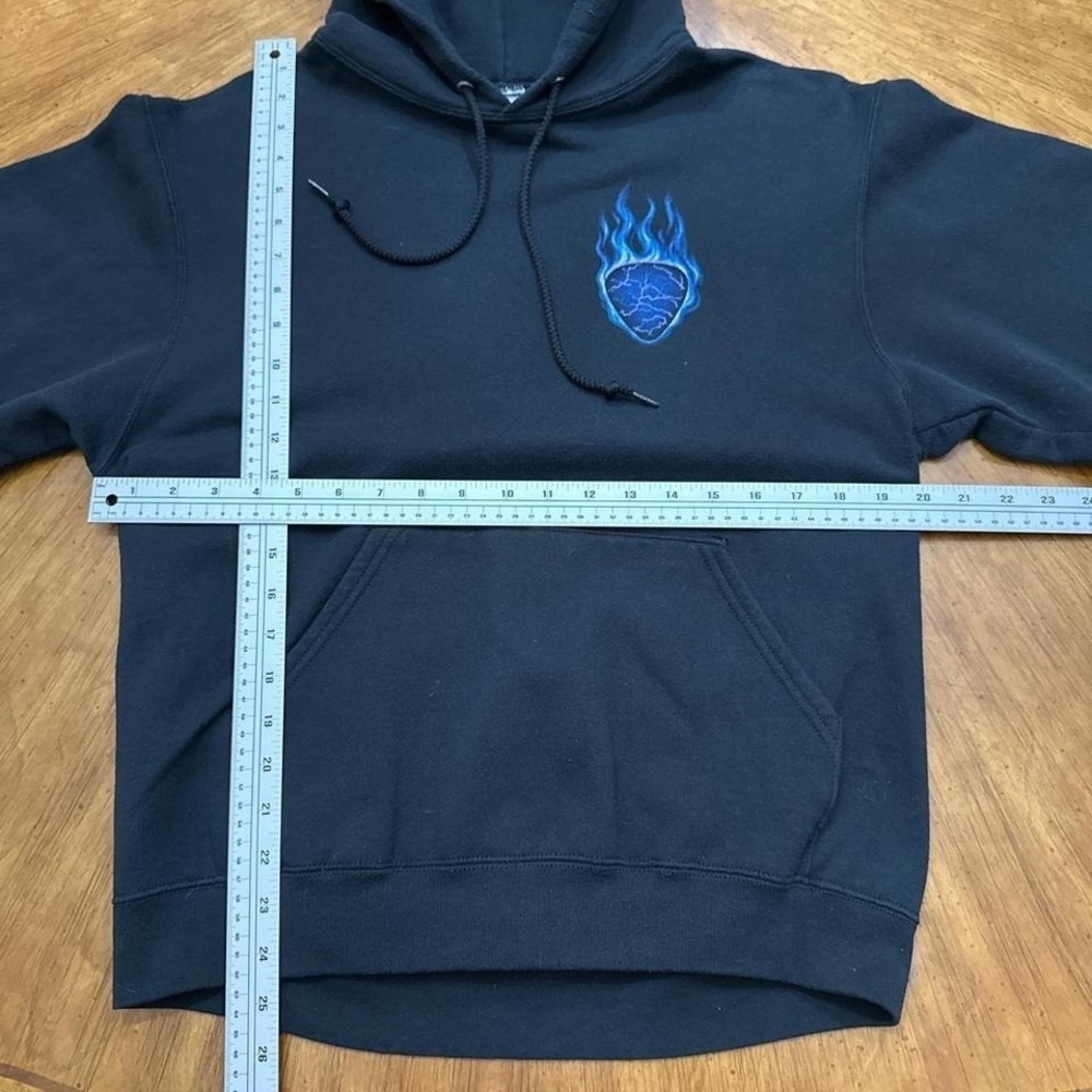 Jerzees Guitar Lightning Flames Blue Logo Pullover Hoodie Men's Medium - Picture 4 of 7
